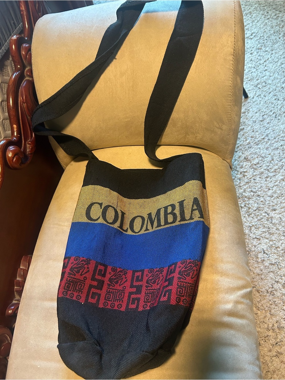 Colombia Woven Shoulder Bag in Black, Yellow, Blue & Red